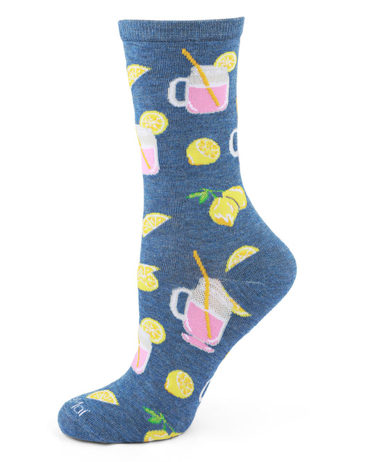 Pink Lemonade Bamboo Blend Crew Sock : Color: Denim Heather