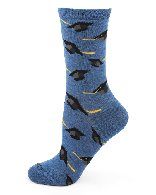 Graduation Cap Bamboo Blend Crew Sock : Color: Denim Heather
