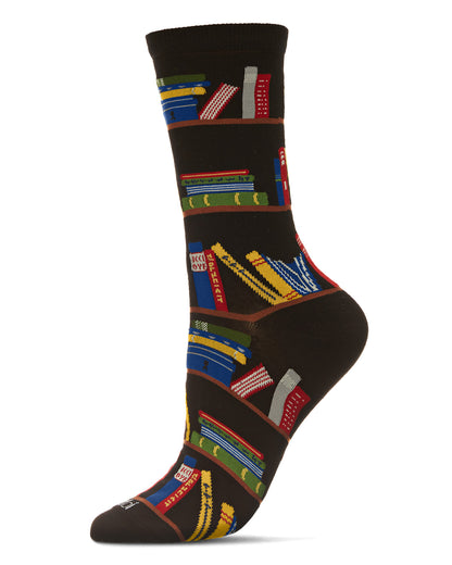 Let's Read Bookshelf Bamboo Blend Crew Sock : Color: Black