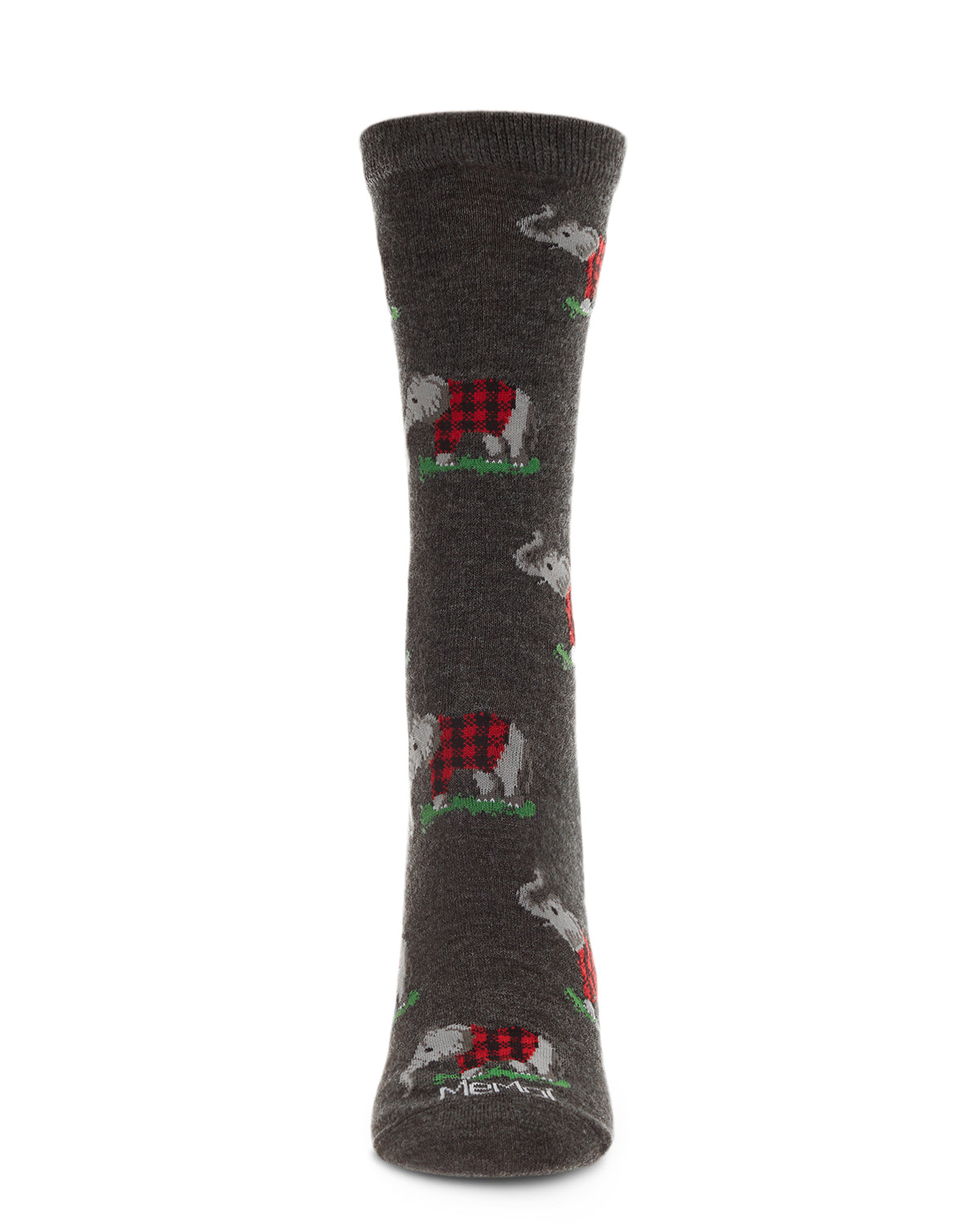 Elephants in Plaid Bamboo Blend Crew Sock : Color: Charcoal Heather