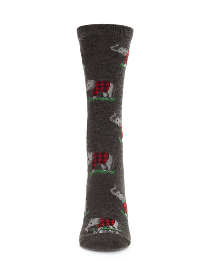 Elephants in Plaid Bamboo Blend Crew Sock : Color: Charcoal Heather