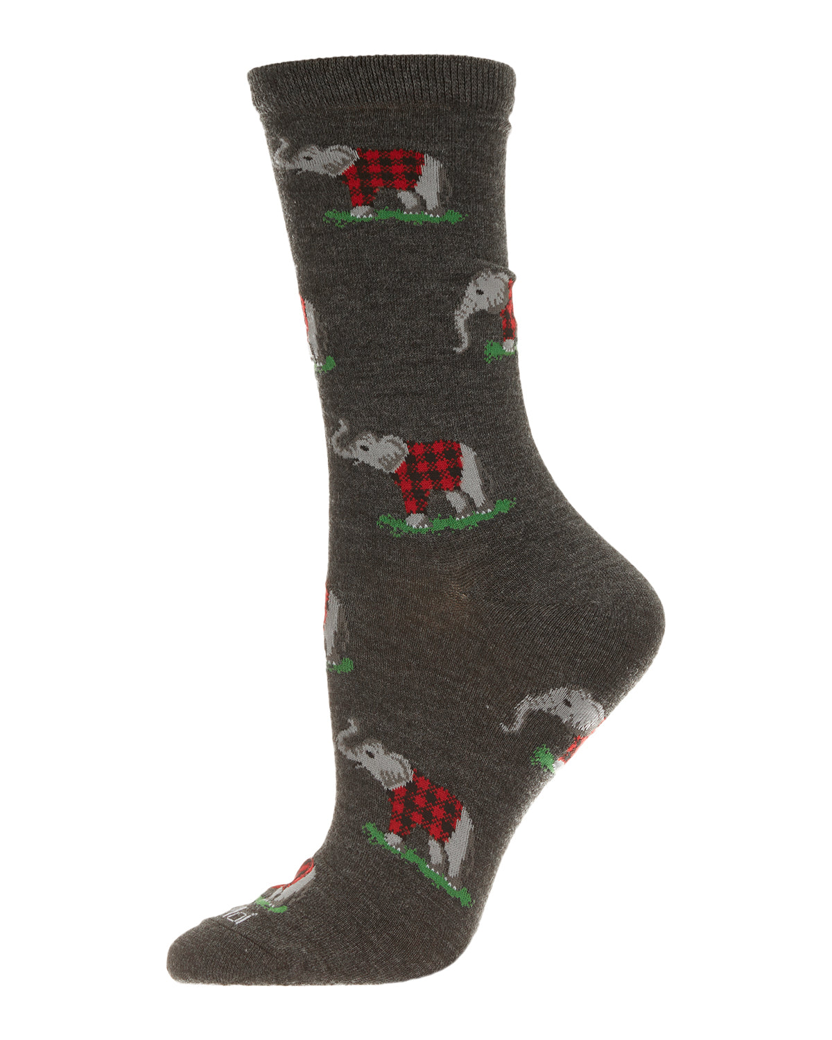 Elephants in Plaid Bamboo Blend Crew Sock : Color: Charcoal Heather
