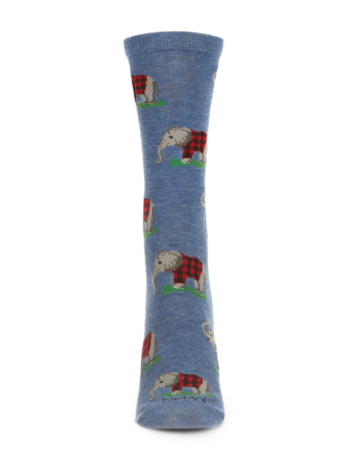 Elephants in Plaid Bamboo Blend Crew Sock : Color: Med Denim Heather
