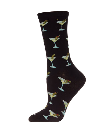 Shaken Not Stirred Bamboo Blend Crew Sock : Color: Black