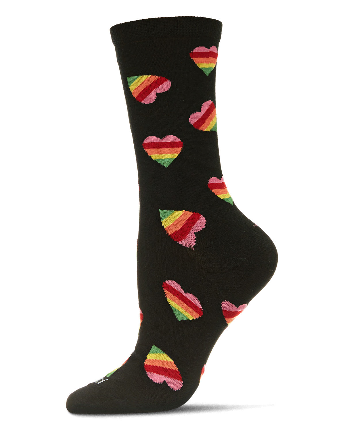 Rainbow Heart Bamboo Blend Crew Sock : Color: Black