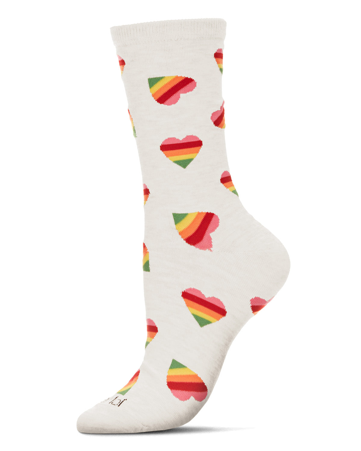 Rainbow Heart Bamboo Blend Crew Sock : Color: Ivory