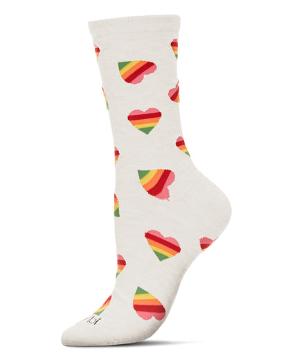 Rainbow Heart Bamboo Blend Crew Sock : Color: Ivory