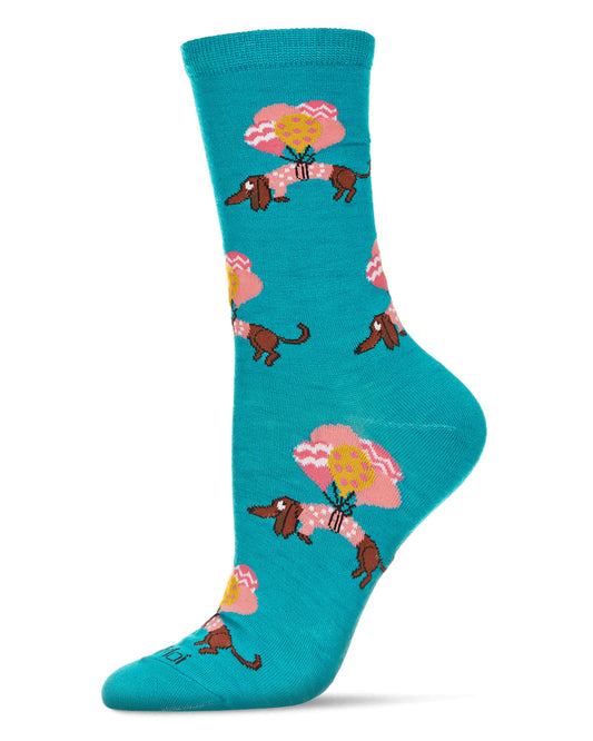 Dachshund Float Bamboo Blend Crew Sock : Color: Capri Breeze