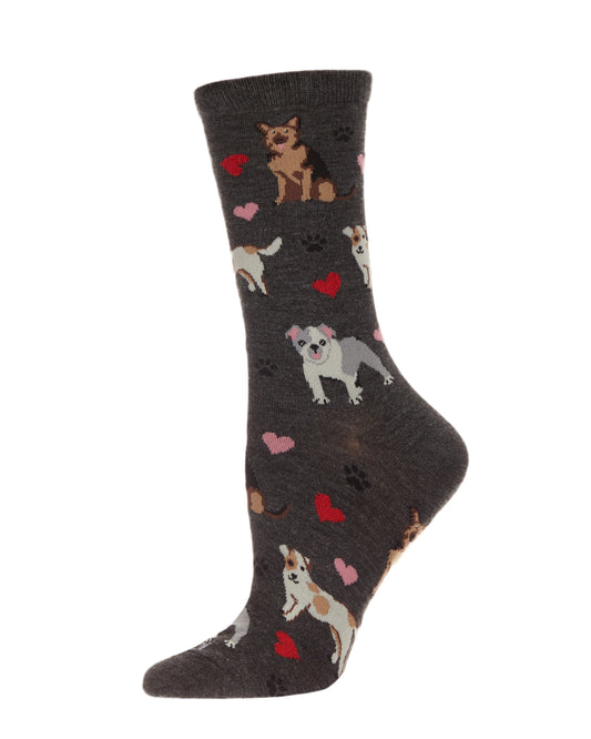 Canine Friends Bamboo Blend Crew Sock : Color: Charcoal Heather