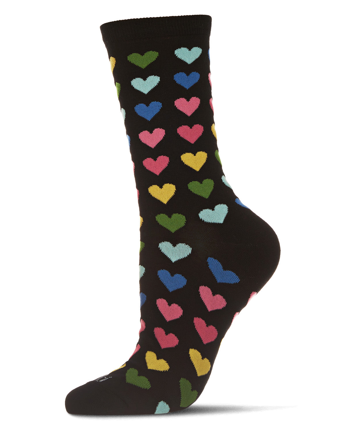 Multicolored Hearts Bamboo Blend Crew Sock : Color: Black
