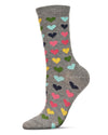 Multicolored Hearts Bamboo Blend Crew Sock : Color: Med Gray Heather