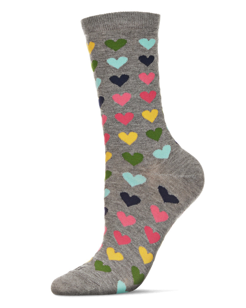 Multicolored Hearts Bamboo Blend Crew Sock