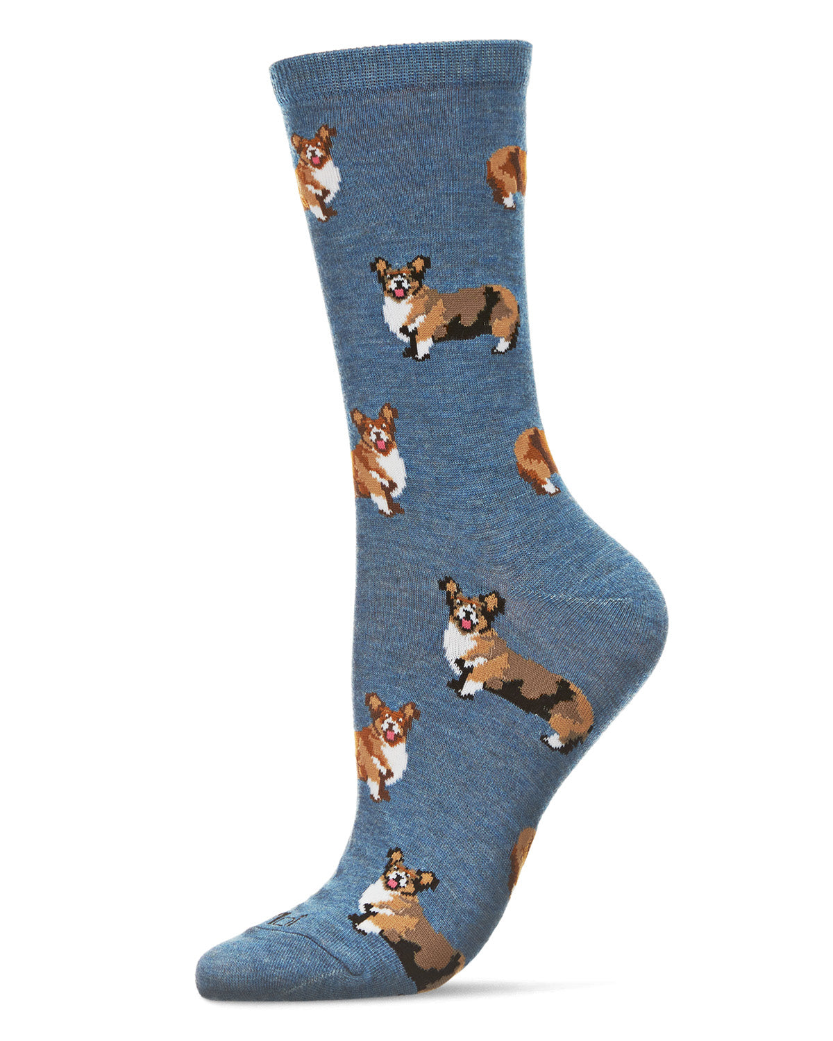 Corgi Cuties Bamboo Blend Crew Sock : Color: Med Denim Heather