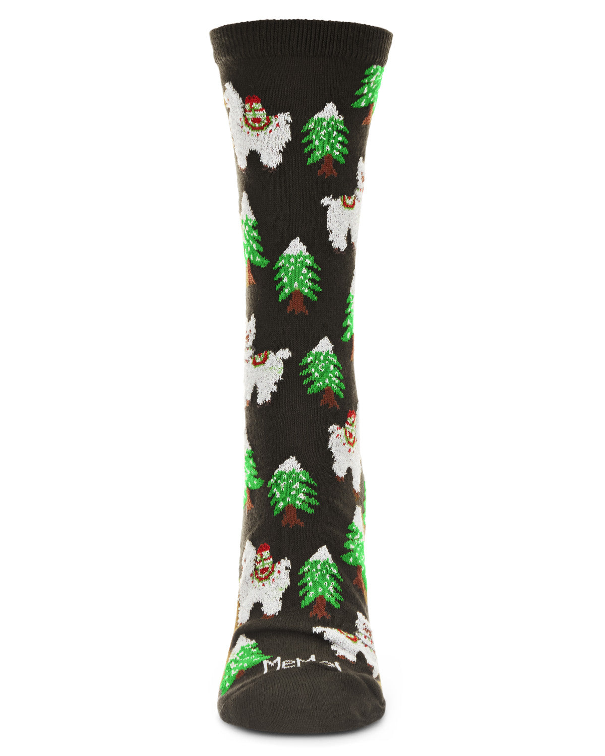 Women's Llama Trees Christmas Crew Socks : Color: Black