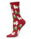 Women's Llama Trees Christmas Crew Socks : Color: Red