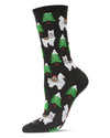 Women's Llama Trees Christmas Crew Socks : Color: Black