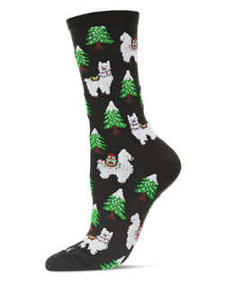 Women's Llama Trees Holiday Crew Socks