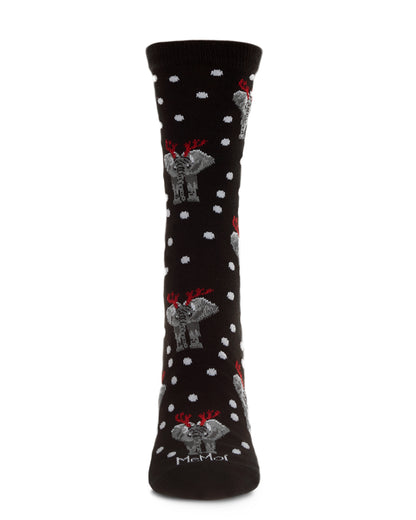 Women's Festive Elephant Holiday Crew Socks : Color: Black