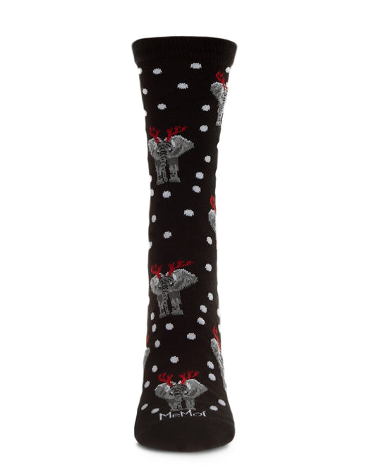 Women's Festive Elephant Holiday Crew Socks : Color: Black