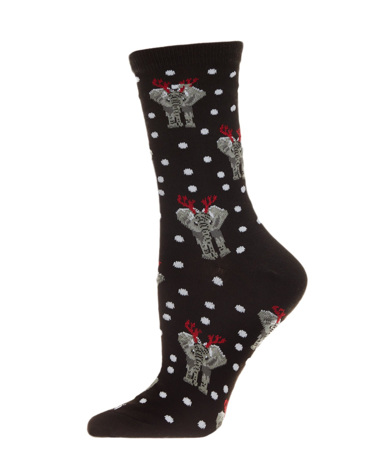 Women's Festive Elephant Holiday Crew Socks : Color: Black