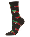 Women's Christmas Tree Truck Holiday Crew Socks : Color: Black