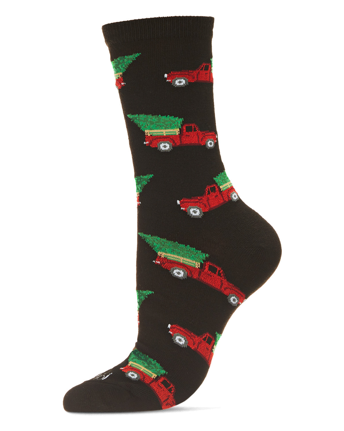 Women's Christmas Tree Truck Holiday Crew Socks : Color: Black