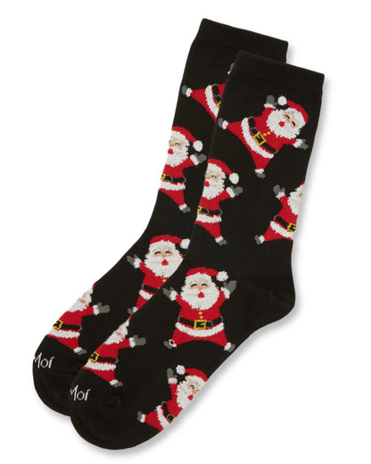 Women's All Over Santa Holiday Crew Socks : Color: Black