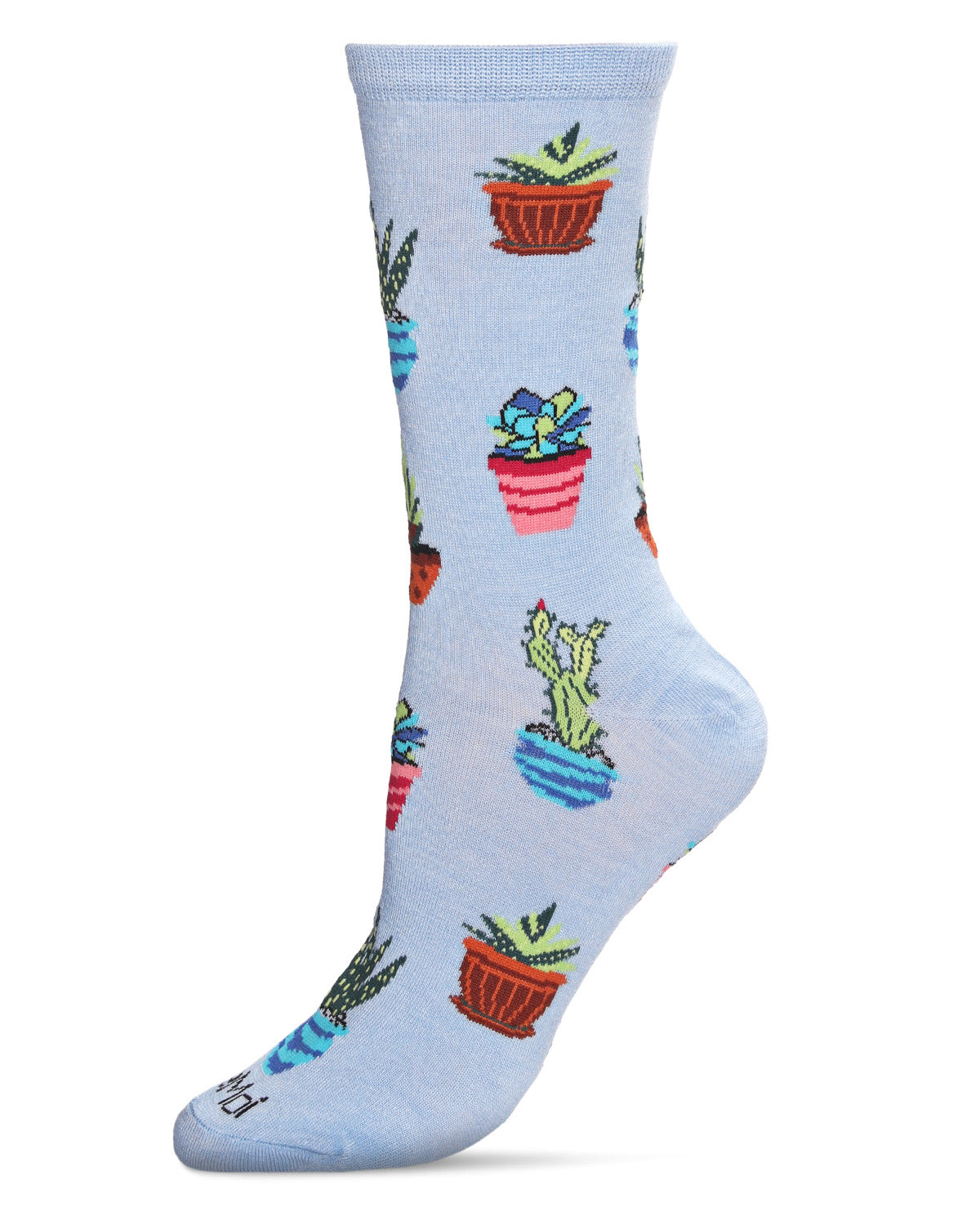 Succ It Up Succulents Bamboo Blend Crew Socks : Color: Light Blue