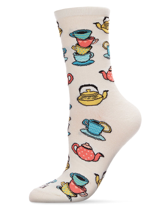 Time for Tea Bamboo Blend Crew Socks : Color: Ivory
