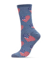 Women's Americana Love Bamboo Blend Crew Socks : Color: Denim Heather