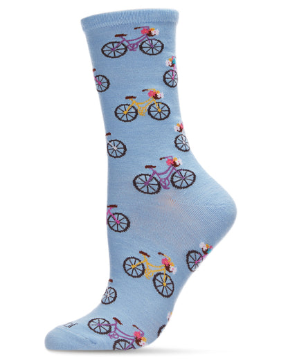 Time to Ride Bicycles Bamboo Blend Crew Sock : Color: Light Blue