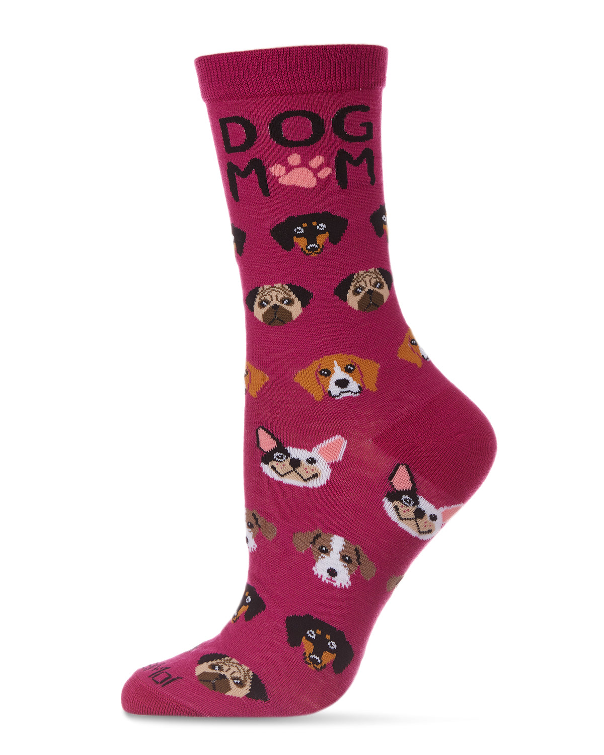 Dog Mom Frenzy Bamboo Blend Crew Sock : Color: Festival Fuchsia