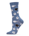 Women's Bah Bah Black & White Sheep Bamboo Blend Crew Socks : Color: Denim Heather