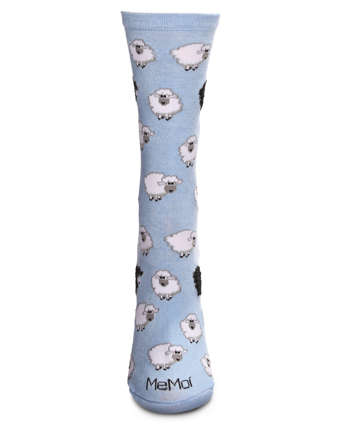 Women's Bah Bah Black & White Sheep Bamboo Blend Crew Socks : Color: Denim Heather