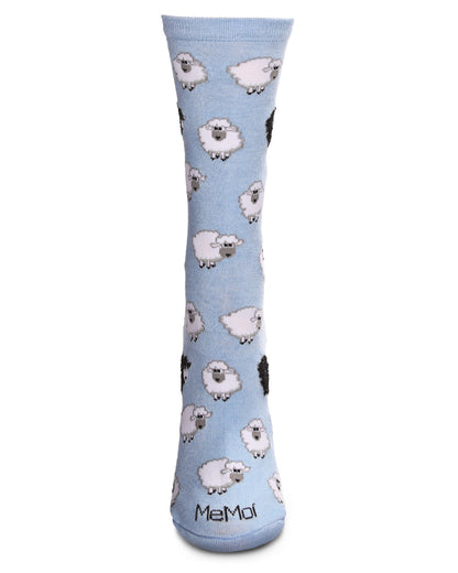 Women's Bah Bah Black & White Sheep Bamboo Blend Crew Socks : Color: Denim Heather