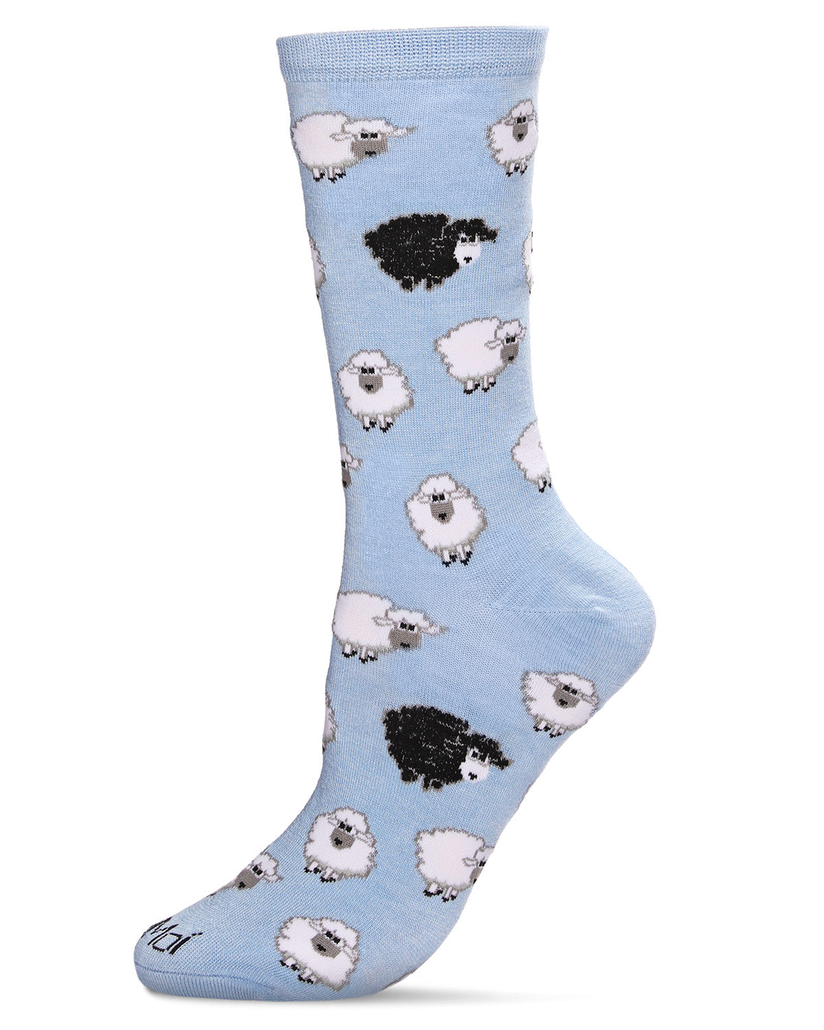 Women's Bah Bah Black & White Sheep Bamboo Blend Crew Socks : Color: Light Blue