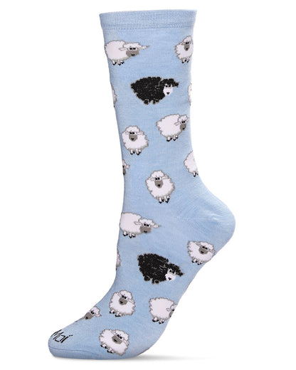 Women's Bah Bah Black & White Sheep Bamboo Blend Crew Socks : Color: Light Blue