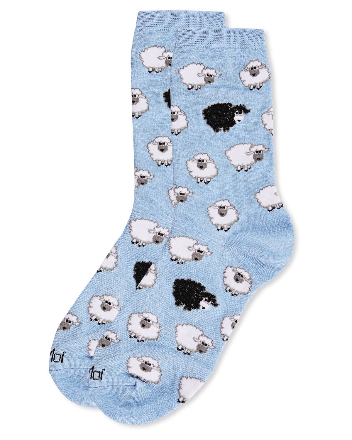 Women's Bah Bah Black & White Sheep Bamboo Blend Crew Socks : Color: Denim Heather