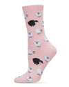 Women's Bah Bah Black & White Sheep Bamboo Blend Crew Socks : Color: Powder Pink