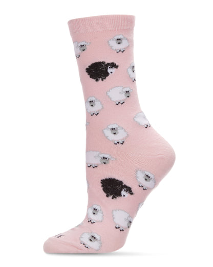 Women's Bah Bah Black & White Sheep Bamboo Blend Crew Socks : Color: Powder Pink