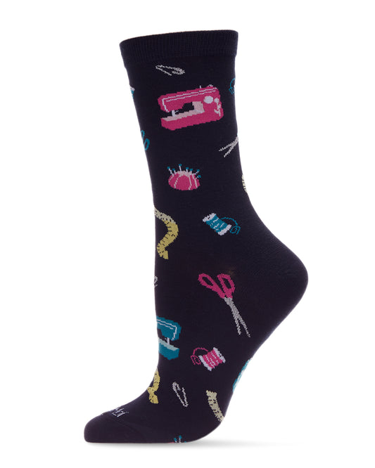 Sew Lovely Sewing Bamboo Blend Crew Sock : Color: Navy Blazer