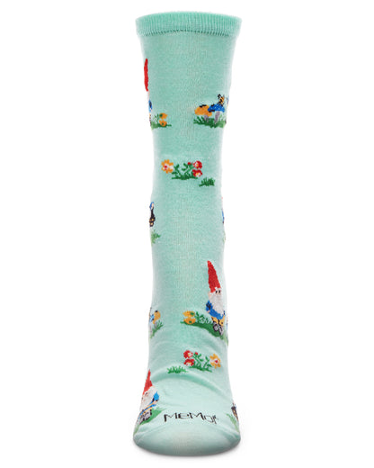 Gnome Invasion Bamboo Blend Crew Socks : Color: Seafoam