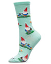 Gnome Invasion Bamboo Blend Crew Socks : Color: Seafoam