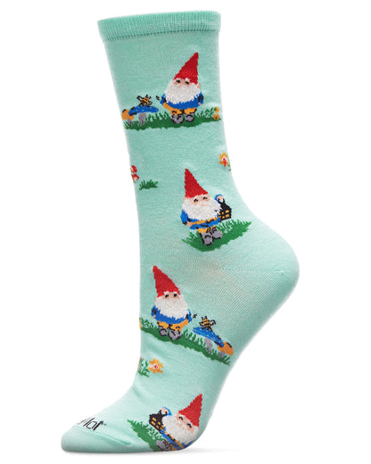 Gnome Invasion Bamboo Blend Crew Socks : Color: Seafoam