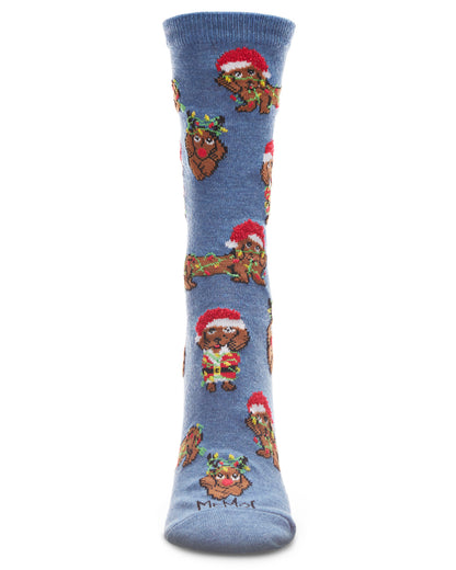 Women's Lit Dachshund Christmas Crew Socks : Color: Denim Heather