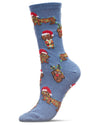 Women's Lit Dachshund Christmas Crew Socks : Color: Denim Heather
