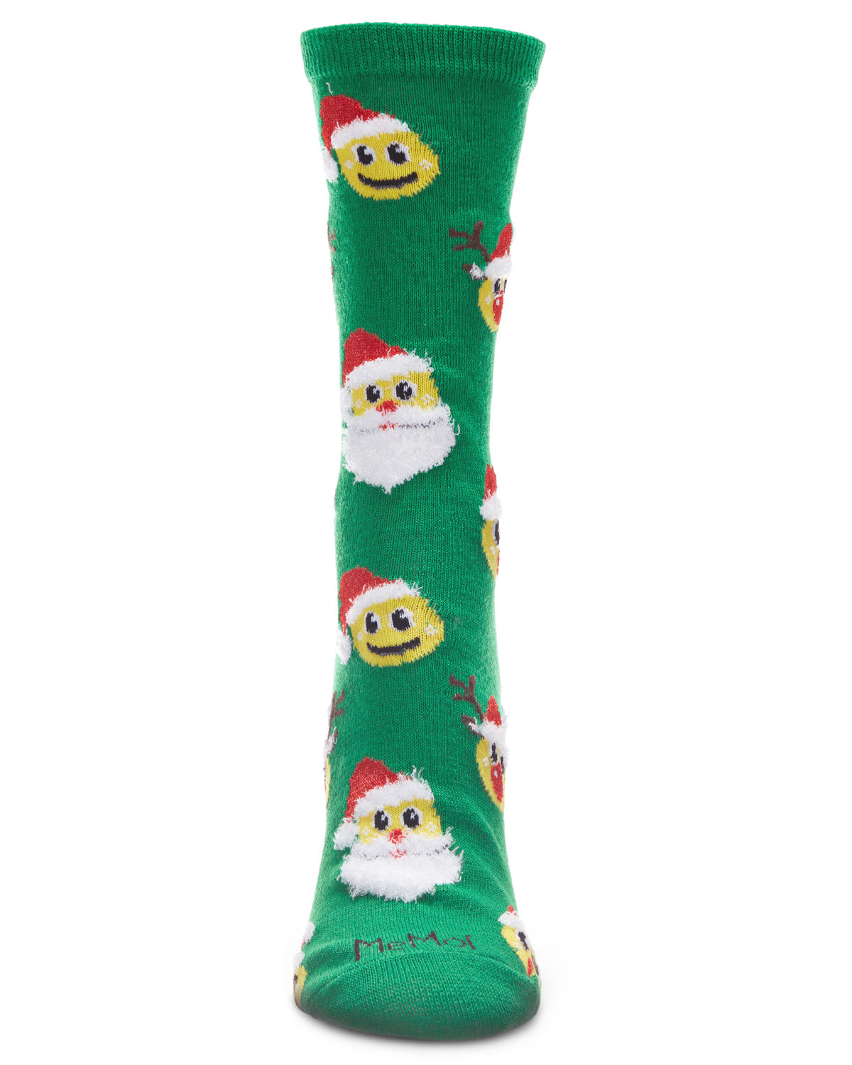 Women's Smiley Santa Holiday Crew Socks : Color: Green