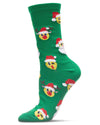 Women's Smiley Santa Holiday Crew Socks : Color: Green