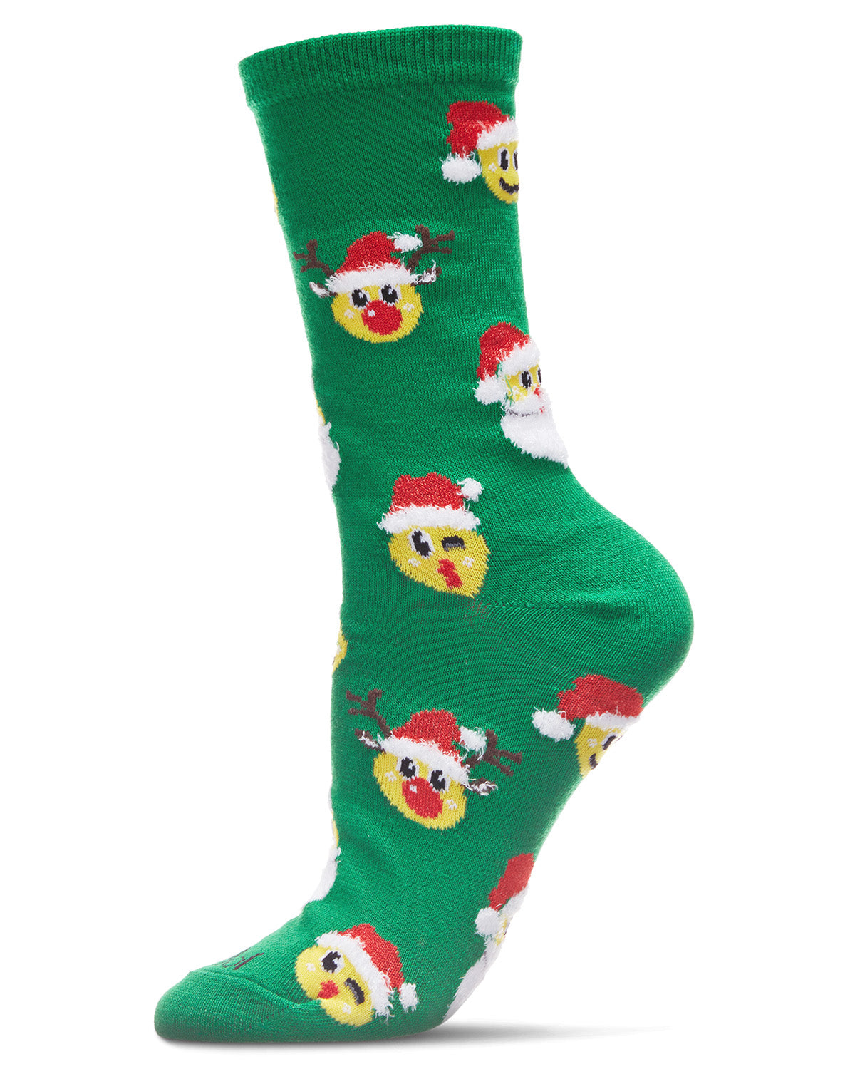 Women's Smiley Santa Holiday Crew Socks : Color: Green
