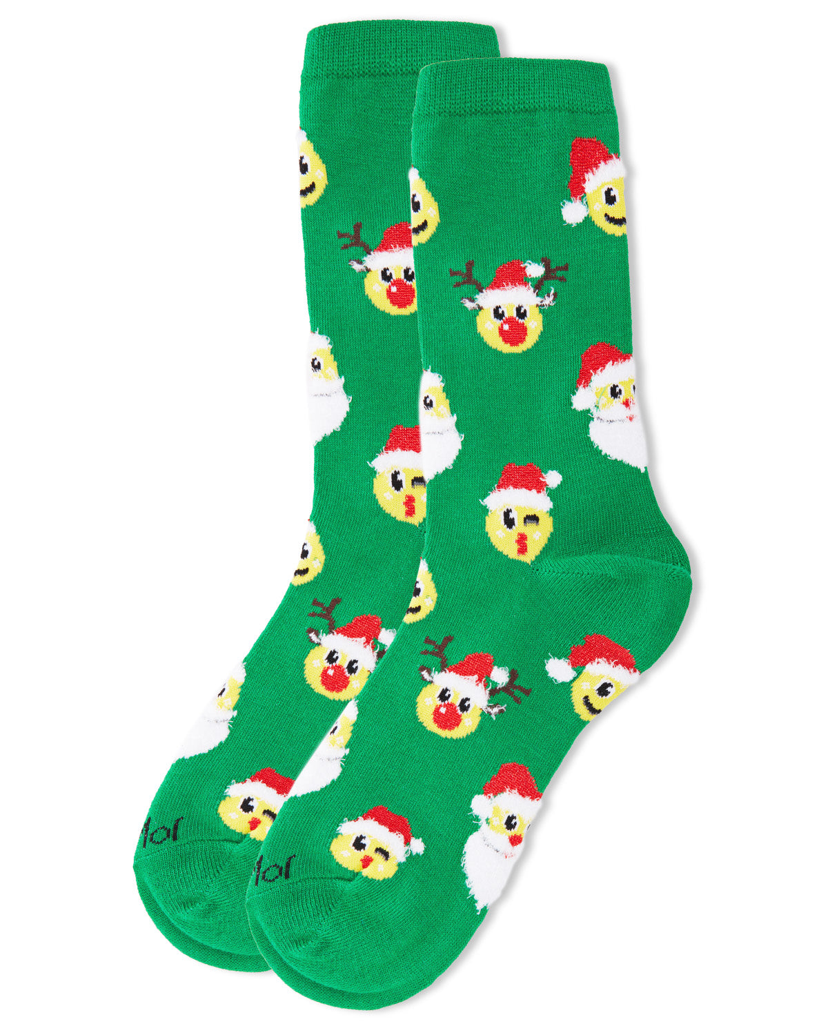 Women's Smiley Santa Holiday Crew Socks : Color: Green